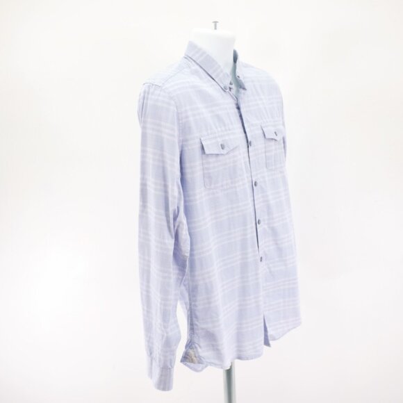 Calvin Klein Blue Plaid Double Pocket Front Button Down Medium Cotton Long Sleev - Picture 9 of 13